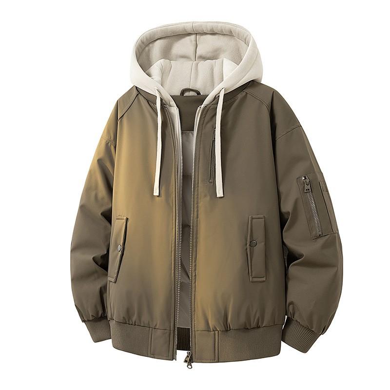 Unisex Hooded Cotton Puffer Jacket Winter Warm Thickened Layered Look Baseball Style Youth Casual Outerwear