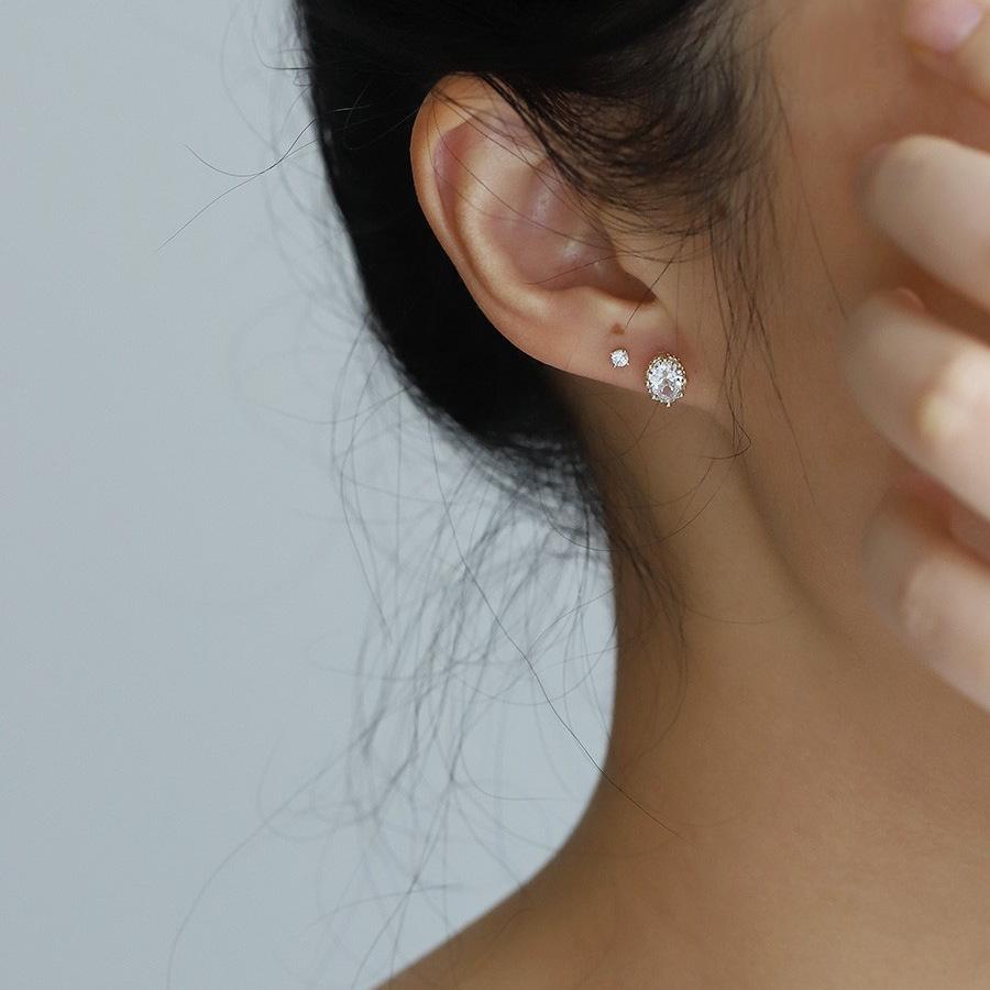 

Серьги-пусеты из стерлингового серебра 925 пробы с золотым покрытием, винтажные овальные, в форме голубиного яйца, с бриллиантом - Универсальный французский стиль для женщин 925 Sterling Silver