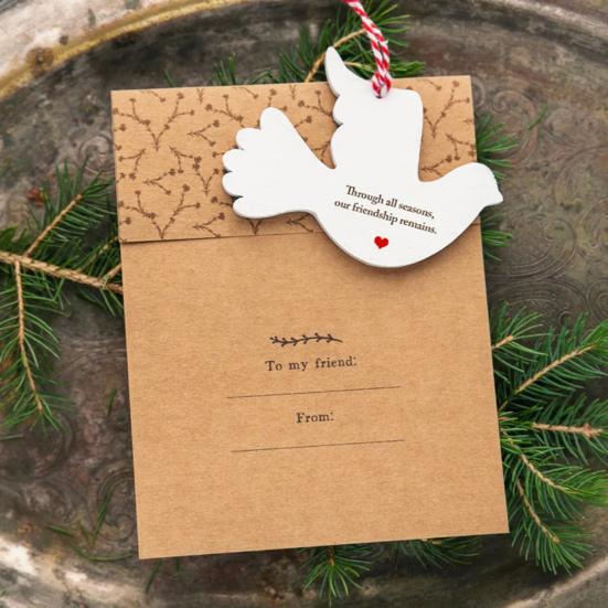 Friendship Christmas Ornament Wooden White Pigeon with Envelope Handcrafted Friendship Pigeon Decoration Gift