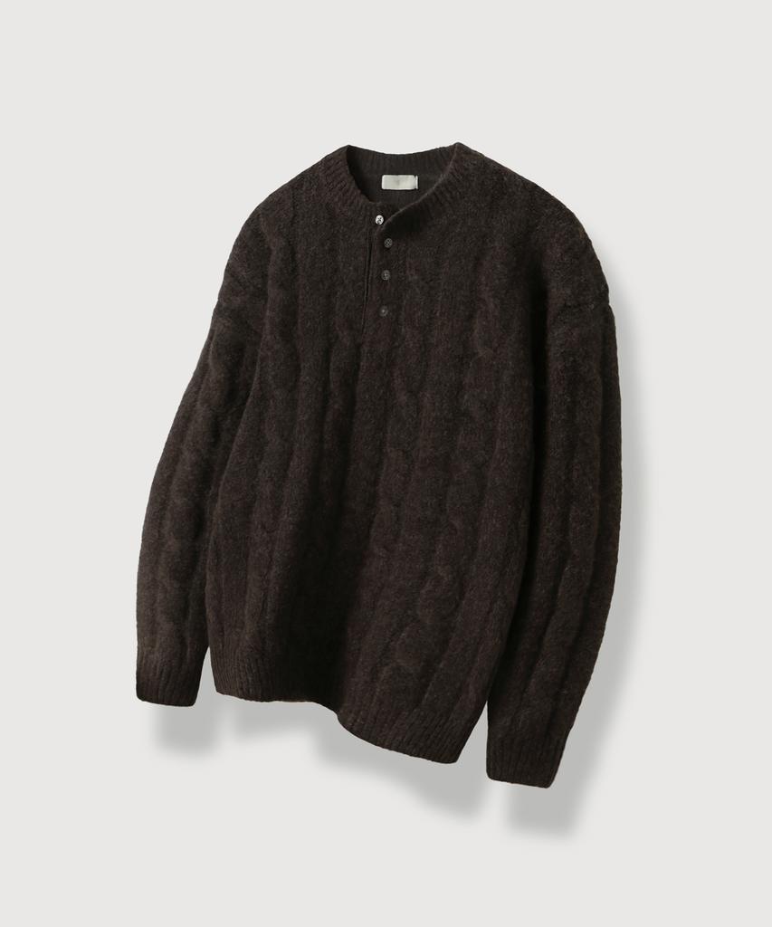 MOOD INSIDE Heavy Cable Henley Neck Knit_Brown