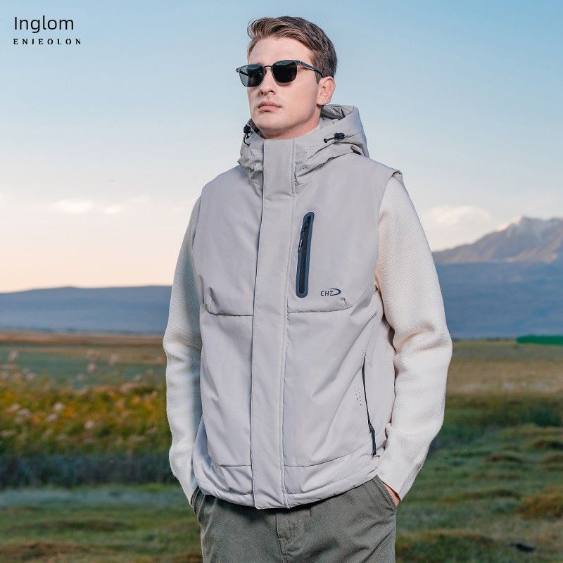 

Yingjuelun Graphene Cotton Vest Men s Autumn and Winter Hooded Cotton Jacket Outdoor Warm Workwear Cotton Coat Vest Trendy Beige 3XL