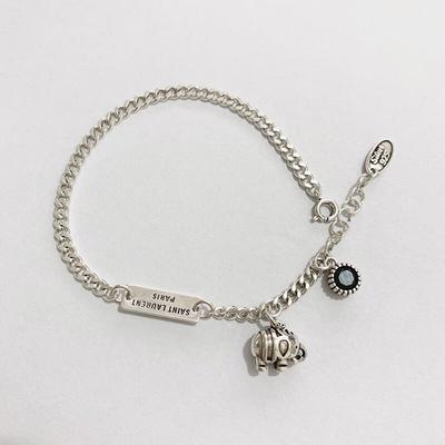 925 Sterling Silver Elephant Letter Square Card Bracelet Simple Retro Jewelry For Women Jewelry S -B416