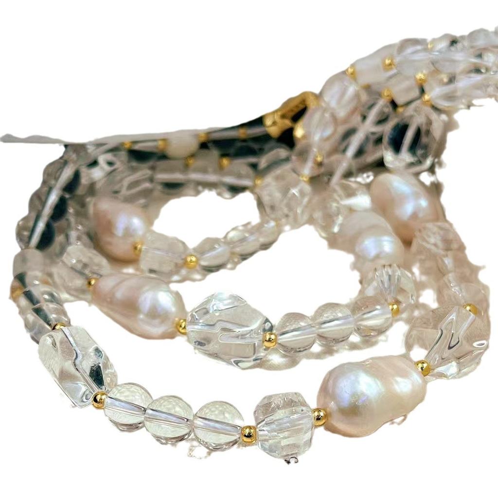 Vintage High Quality Natural Baroque Pearl Vitreous White Crystal Clavicle Chain Necklace