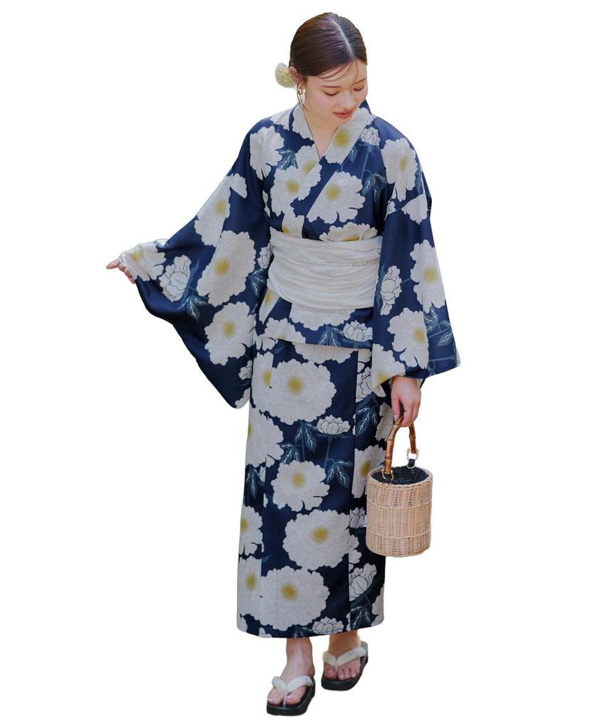 Kobe Lettuce Yukata Easy To Perfect for and Includes Obi M Cami Dress with Peony H Women's One-Piece Set, Separate, Comfortable, Wear, Fireworks,