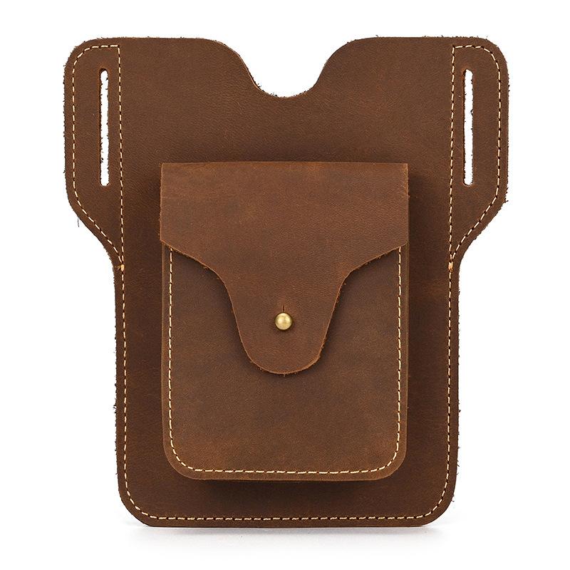 Fanny Pack Men'S Mobile Phone Fanny Pack Genuine Leather Men'S Bag Wear Belt Outdoor Sports Crazy Horse Leather Mobile Phone Fanny Pack