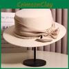 French Artificial Pearl Bow Widebrim Felt Hat For Elegant Autumn And Winter Style