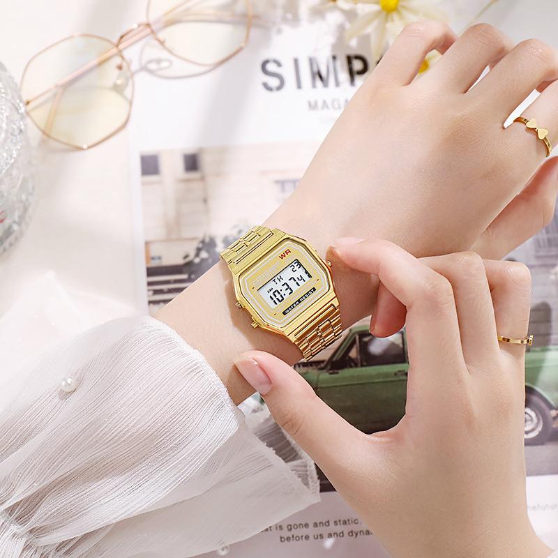 Led Stainless Steel Band Watch Luxury Waterproof Retro Digital Sports Watch Men Women Luminous Electronic Wrist Watch Clock Gift