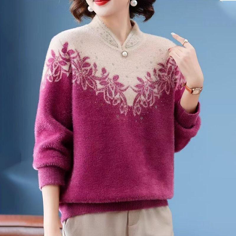 Women's Mink Fleece Sweater Autumn Winter Loose Plus Size Sweater Embroidered Pullover Fleece Thickened Flocked Knit Tops
