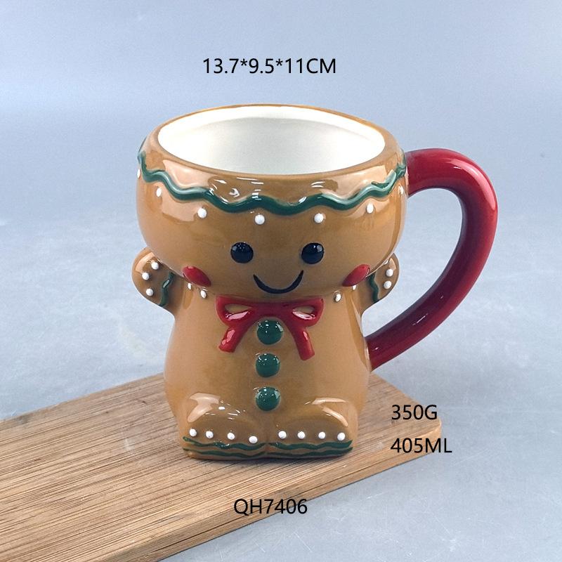 Christmas Cute Gingerbread Man Ceramic Mug Decoration Embossed Creative High Value Cartoon Ceramic Cup 301-400ml