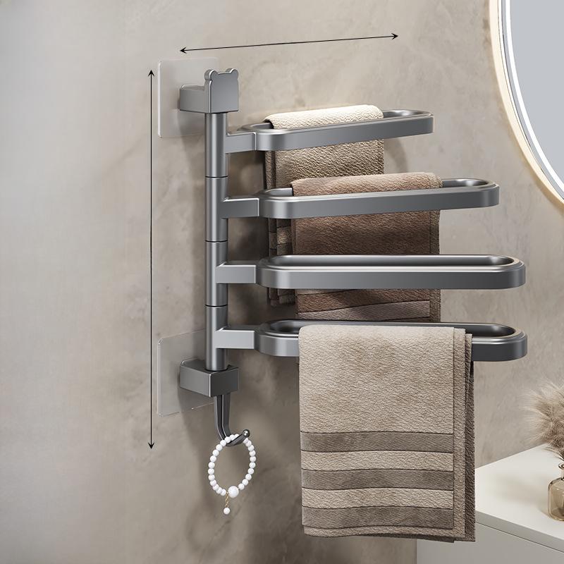 

Вращающаяся многостержневая вешалка для полотенец без проколов для хранения в ванной комнате