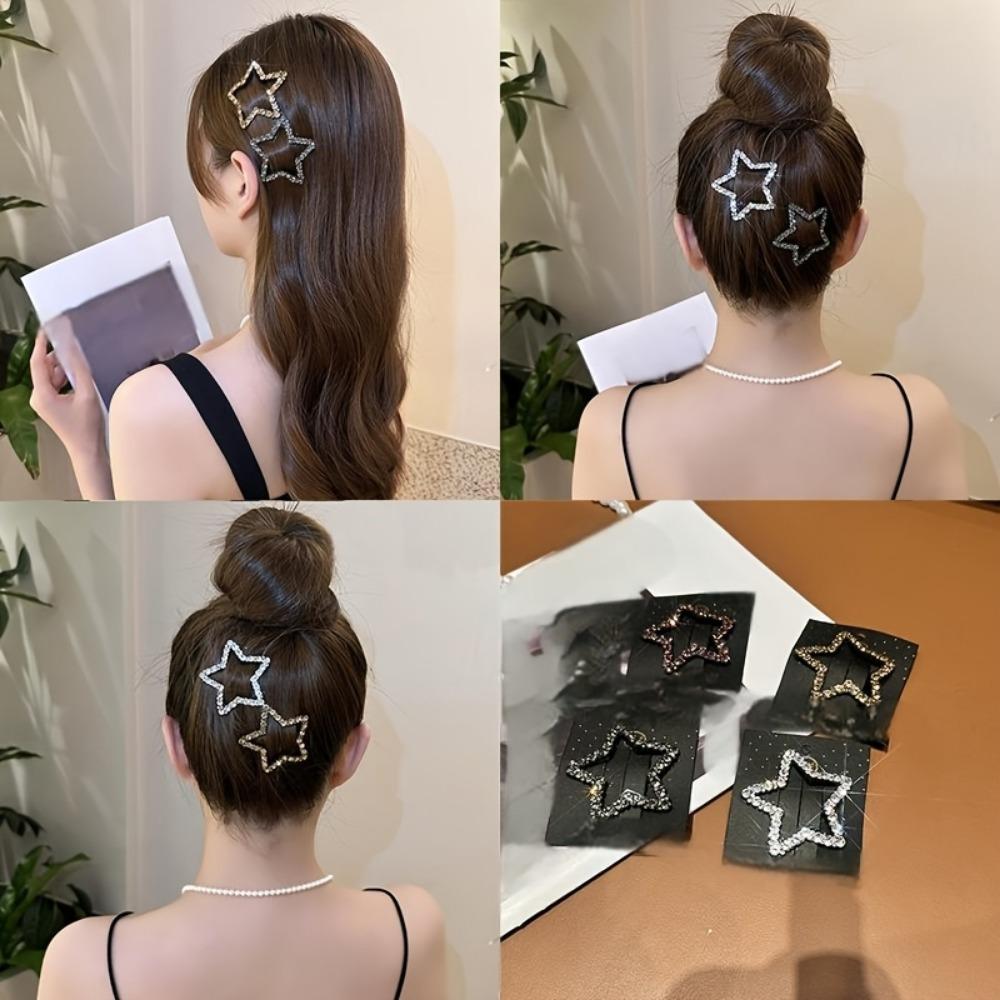[Rhinestone Star Hair Clips] 2pcs Rhinestone Five-Pointed Star Hair Clips | Back-of-the-Head Bangs and Side Bangs Clip