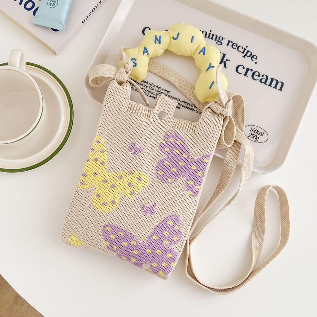 Sommer Damen Niedliche Mini-Tasche Vielseitige Mode Handytasche Cartoon Gestrickte Handtasche Umhängetasche Umhängetasche