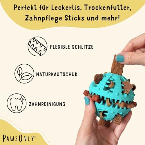 PawsOnly Balle Distributeur de Friandises pour Chien, Jouet Puzzle Interactif en Caoutchouc Naturel pour Petits Chiens, Jouet à Mâcher 6cm pour le Nettoyage des Dents et la Stimulation Mentale, Bleu