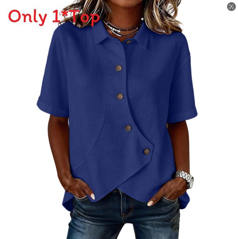 Casual Solid Color Cotton Short Sleeve Shirt For Women With Asymmetric Design For Office Wear