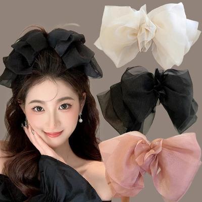 Big Hair Bows Chiffon Solid Color Large Bowknot Hairpins Spring Clamp Clip for Women Fashion Korea Headwear Accessories