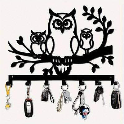 Owl Shaped Wall Mounted Metal Key Holder with 7 Hooks Rustproof Home Organizer