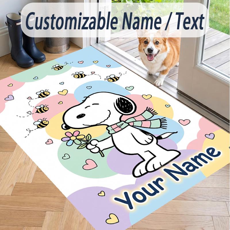 Custom Text Snoopy Peanuts Pattern Floor Rug Soft Indoor Carpet Mat Living Room Bedroom