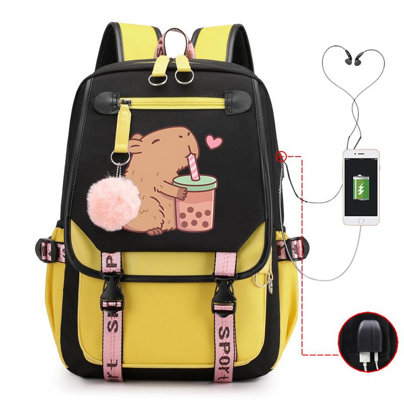 Kapibara Cute Printed USB Port Multi-function Leisure Travel Backpack