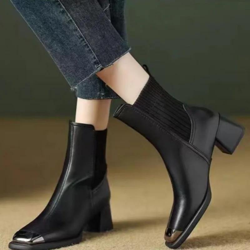 Half High Boots for Women Autumn Leather Winter 2025 Trend Mid Calf Shoes Woman Comfortable and Elegant Gyaru Footwear Goth Hot
