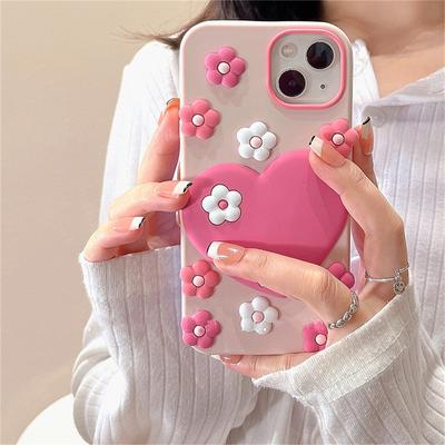 Ins – coque de téléphone en Silicone, jolie fleur 3d rose, cœur d'amour, pour Iphone 13 12 11 Pro Max, jolie housse de protection souple à motif Floral