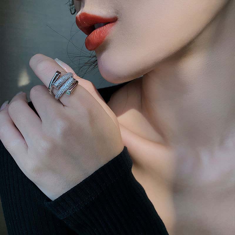 Korean Design Irregular Cross Open Rings for Women Man Exaggerated Multi-Layer Hollow Adjustable Finger Ring Jewelry Party