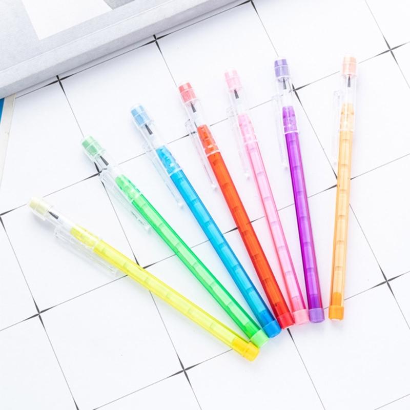 Stackable Pencils Popup Plastic Pencil with Eraser Top Multicolor Translucent Pencil Multipoint Not-Sharpening Pencil