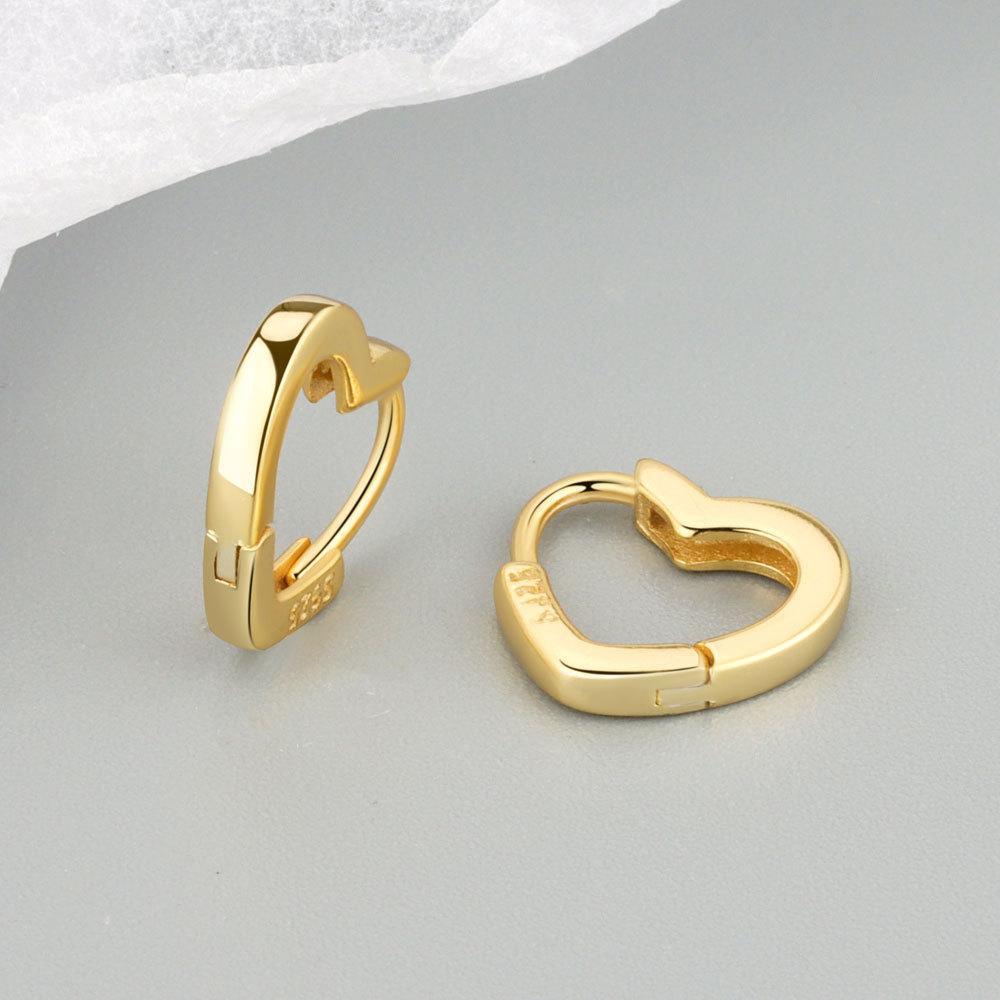 S925 Silver Gold Heart Hoop Earrings Lightweight Fashionable Versatile Heart Shaped Ear Rings For Women золотой