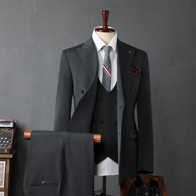 Men's Korean Style Double-Breasted Formal Suit - Perfect for Weddings, Business, or Best Man Attire