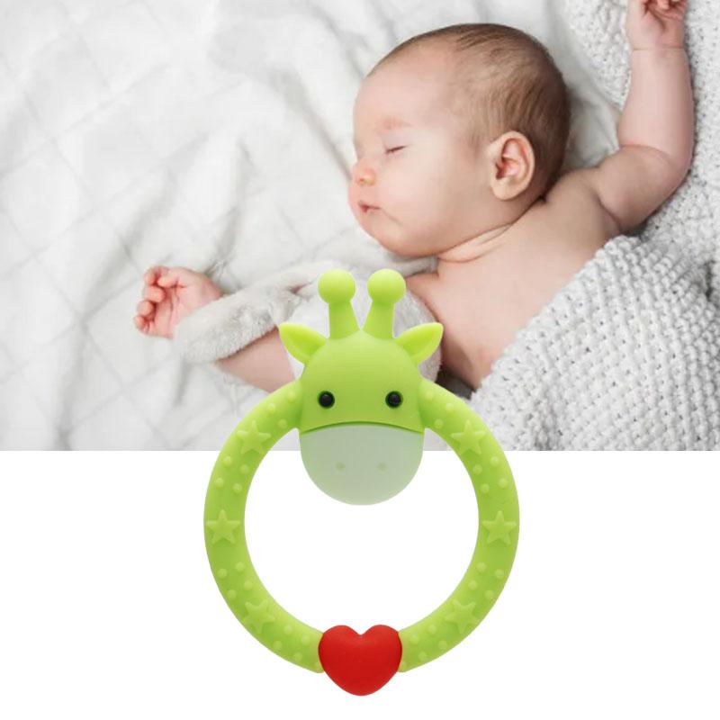Baby Cartoon Round Giraffe Shaped Teething Relief Toy Soft Silicone Cute Infant Chew Sensory Toy