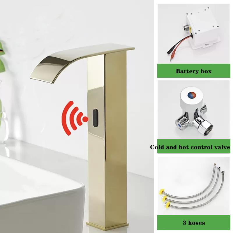 Luxury Matte Black Sensor Bathroom Faucet Cold and Hot Deck Mounted Tap Short and Tall Sink Mixer