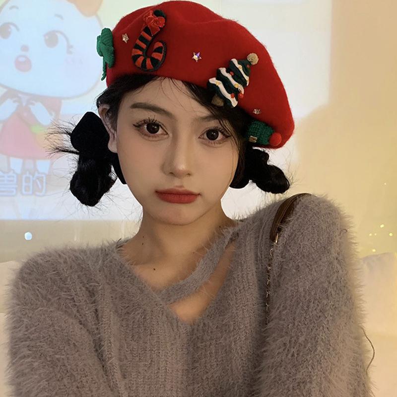 Christmas Beret Vintage Female Winter Warm Hat Student Cap Painter Hats For Women Raiment Xmas  Year Decoration