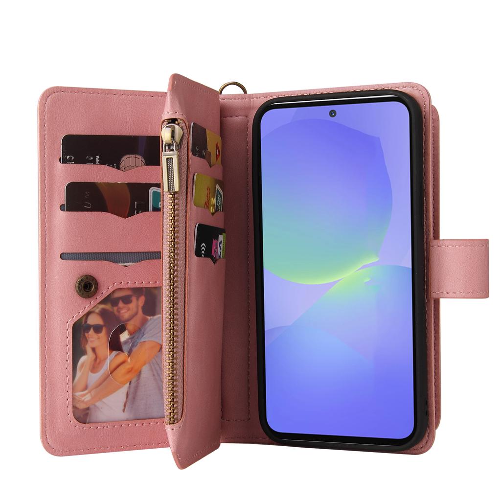 For Samsung Galaxy A56 5G/M56 5G Zipper Wallet Case with 15 Card Slots and Strap Leather Phone Cover