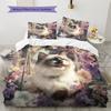Ragdoll Cat and Fresh Flowers Pattern Bedding Home Decoration Birthday Gift (1 * Duvet Cover + 2 * Pillowcase, Without Core)