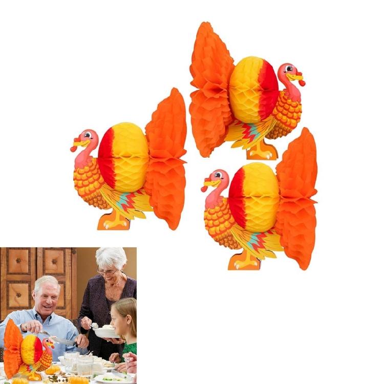 Pack Of 3 Fall Themed Turkey Honeycomb Decors Thanksgiving Dinner Table Centerpieces Autumns Harvests Party Paper Crafts