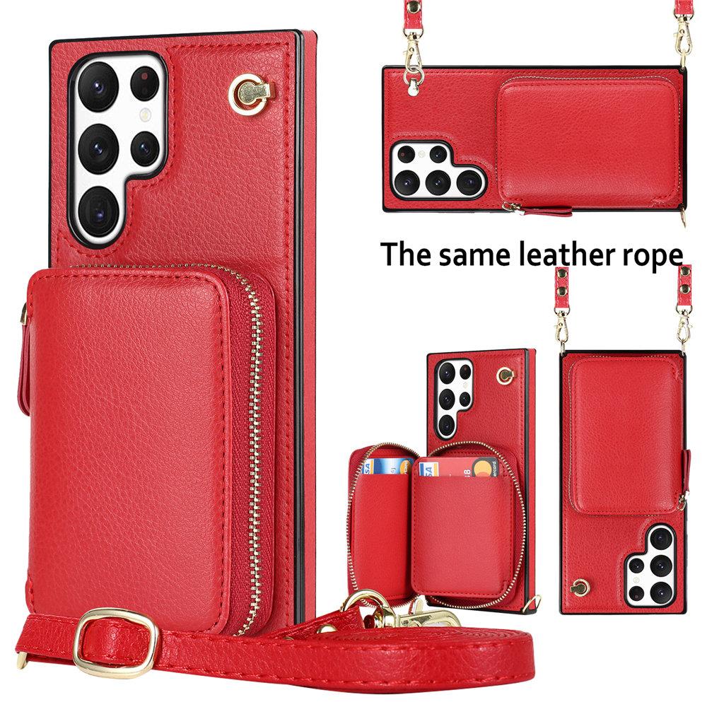 Leather Crossbody Wallet Cards Phone Case For Samsung Galaxy S25 S24 S23 Ultra S22 S21 S20 Note 20 S24FE Lanyard Zipper Cover