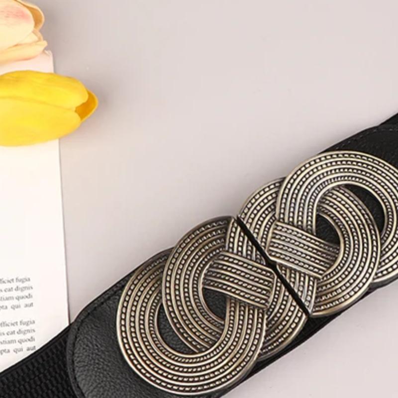 Ceinture large élastique noire élégante vintage à boucle métallique pour femmes, décoration pour manteau, robe, ceintures