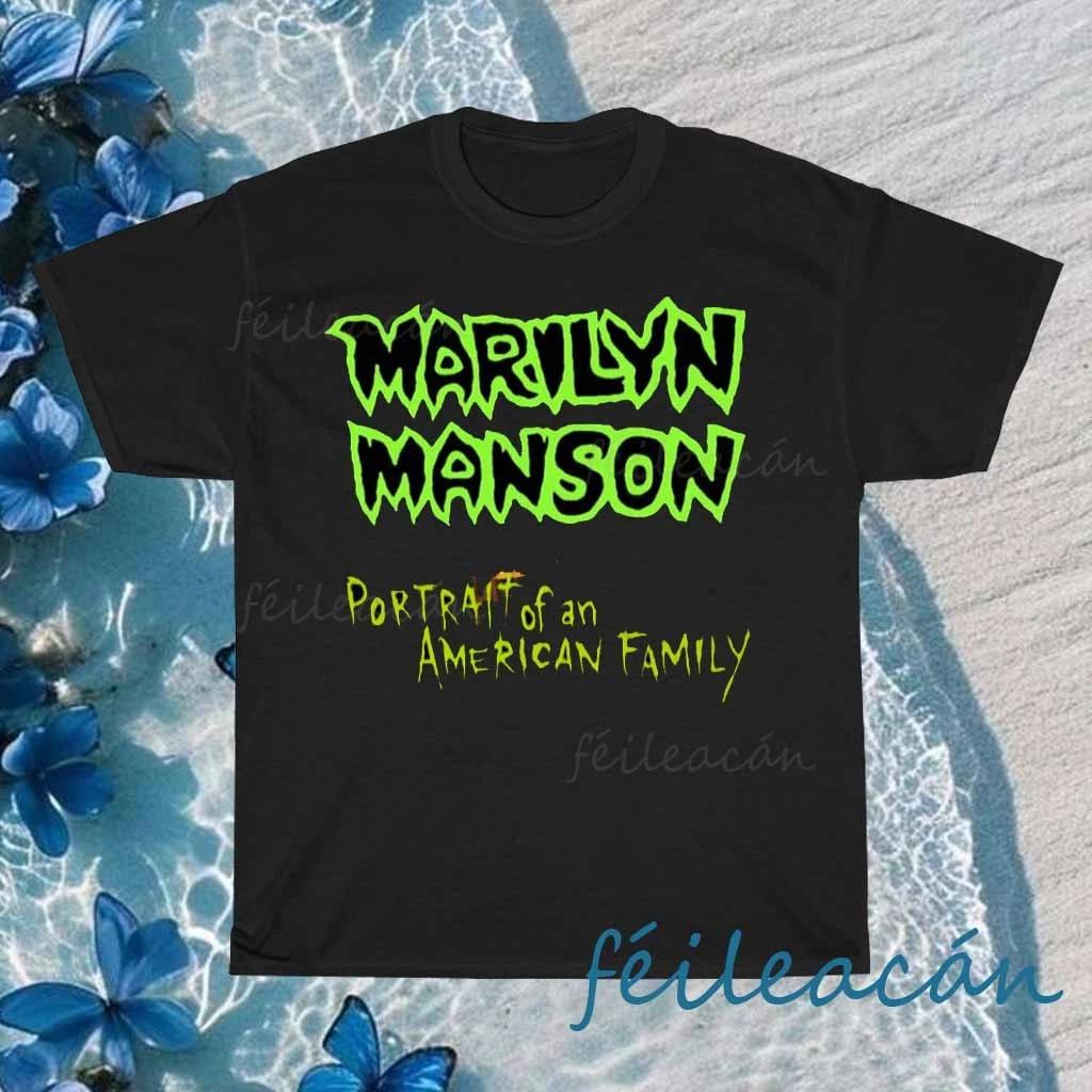 Marilyn Manson Portrait American FamilyLogo American T-Shirt Funny Size S to 5XL XL