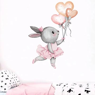 Cute Rabbit Balloon Heart Wall Stickers for Kids Rooms Children Nursery Baby Room Decoration Wall Decals Bedroom Bunny Wallpaper
