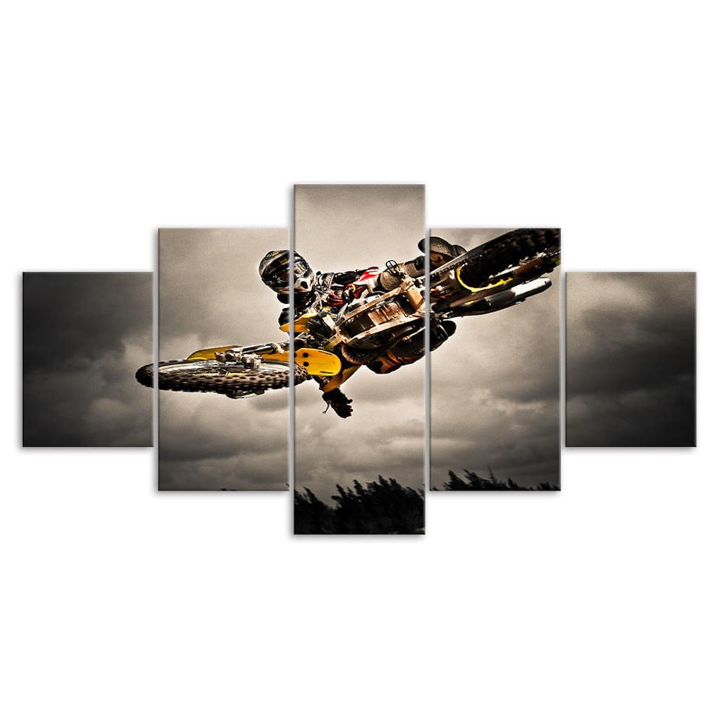 Motocross Stunt Bike Rider Canvas 5 Piece Five Panel Print Modern Wall Art Poster Picture Home Decor Gift For Him For Her
