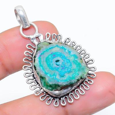 Natural Green Solar Quartz Gemstone 925 Sterling Silver Pendant 1.65" B0i61