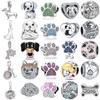 New 925 Silver Cute Paw Prints Dog Bone Pendant Bead for Charms Bracelet Necklace Bangle Jewelry Accessories