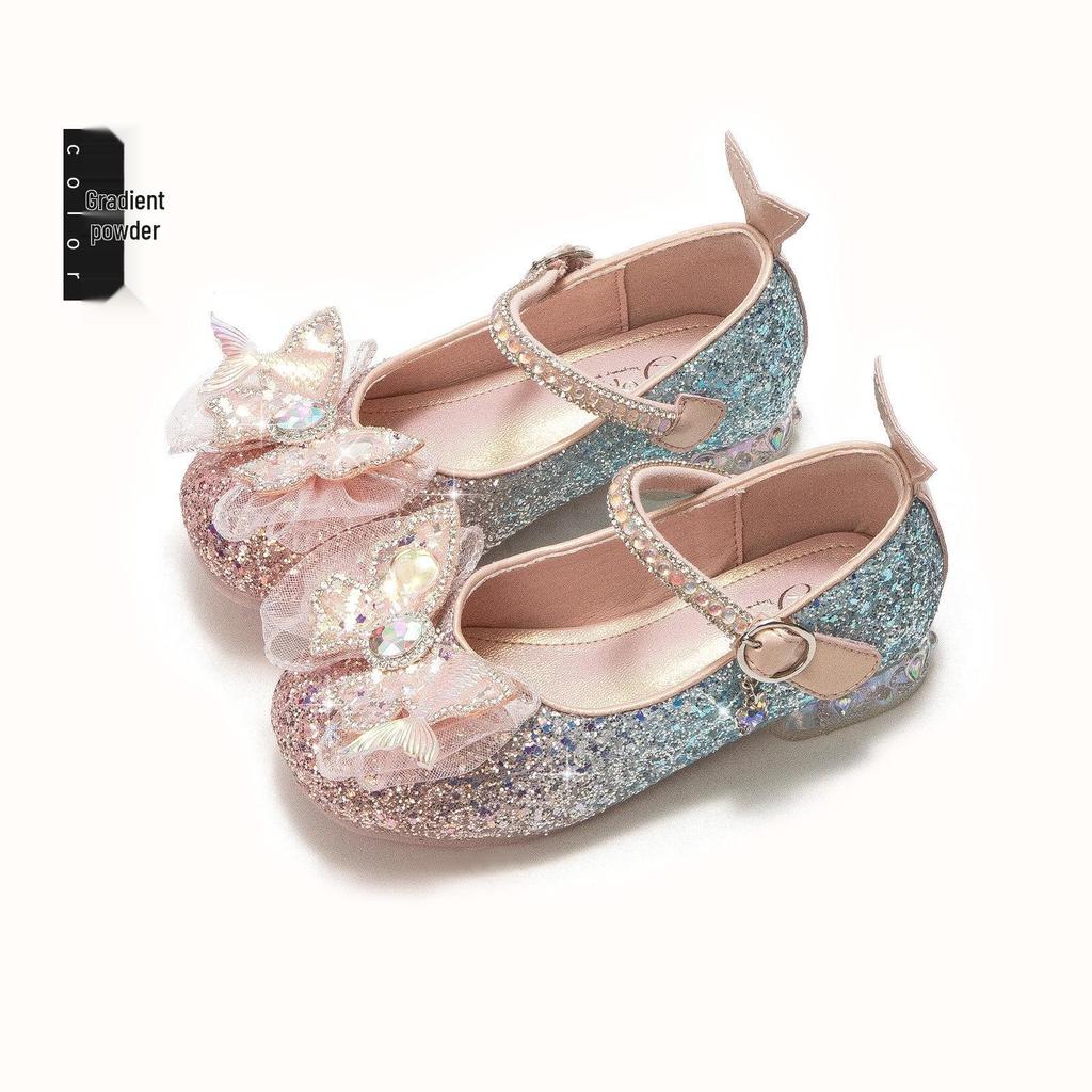 2026 New Spring Little Girls' Crystal Princess Leather High Heels