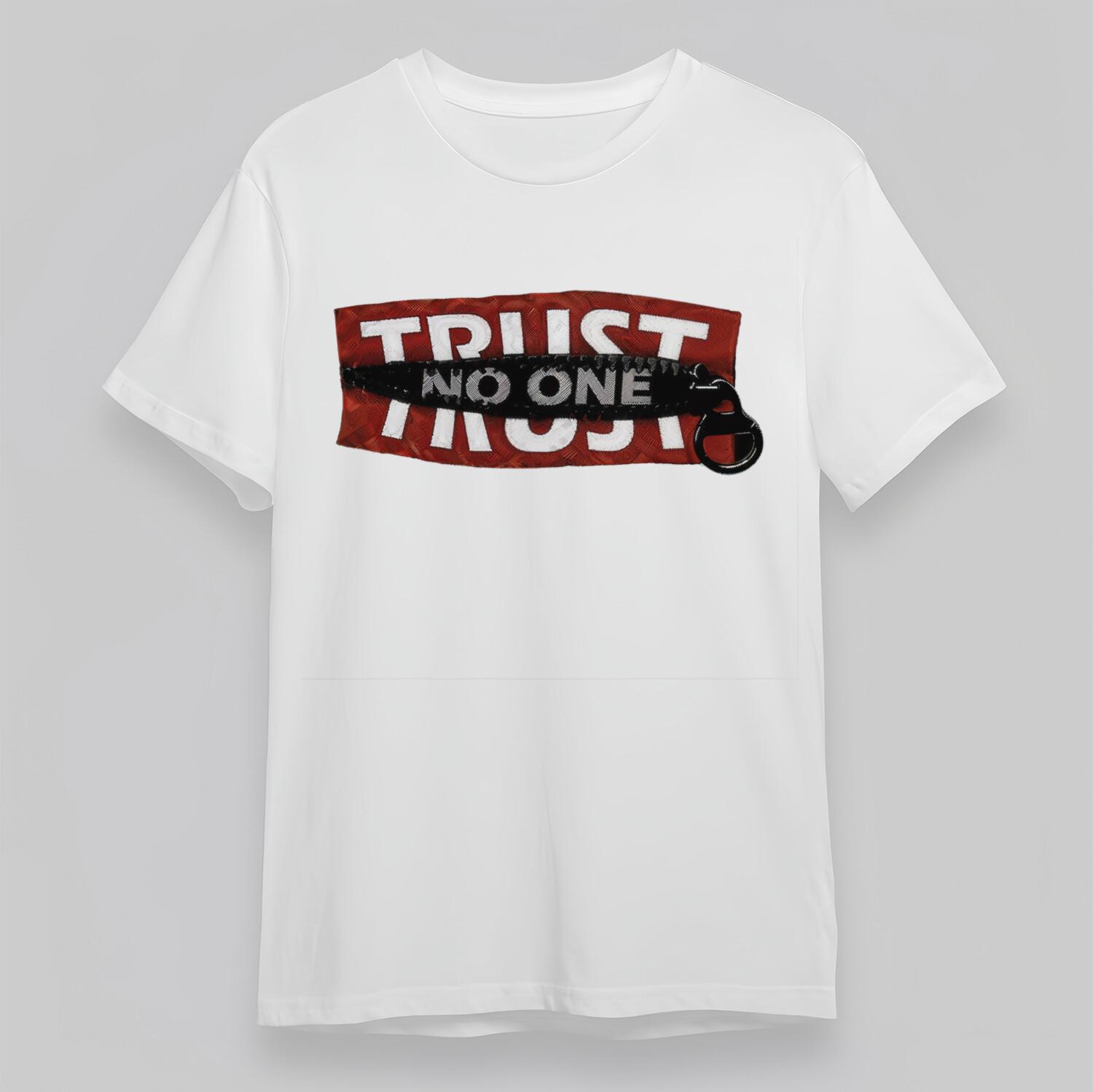 Women s Oversize Classic T-Shirt Mens Womens Tees Top TRUST NO ONE Zipper Split Red Black Contrast 3XL