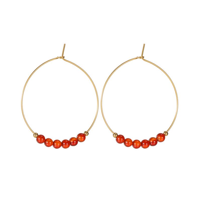 Chinese-Inspired Creative Stainless Steel Beaded Hoop Earrings - Handmade Luxury Round Ear Ornaments.