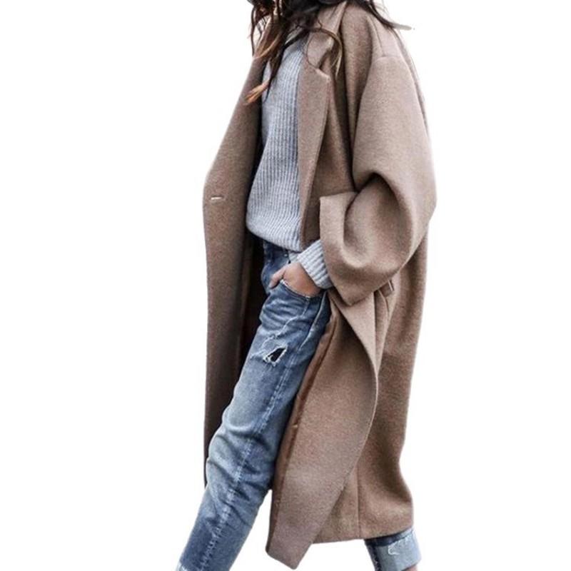 Womens Long Wool Blend Coat Winter Warm Loose Fit Overcoat Casual Office Style