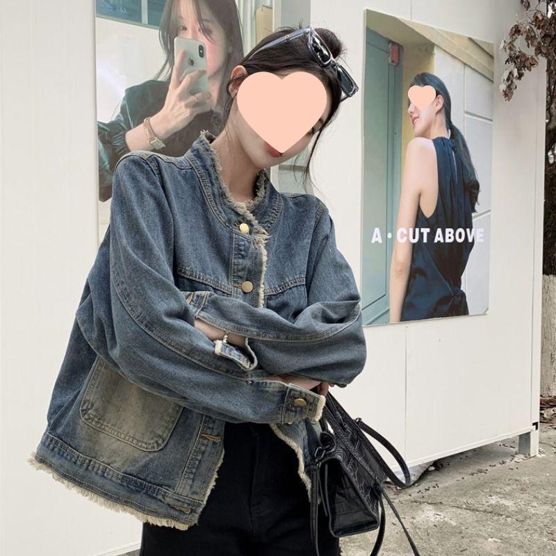 

Гонконгская ретро джинсовая куртка с необработанным краем и эффектом стирки - Приталенная, свободного кроя с карманами дизайна 2025 S (Recommended 80-95 lbs)