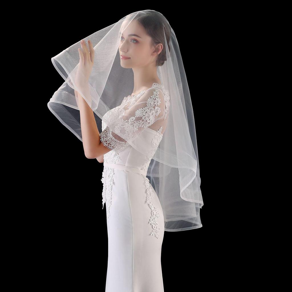 Korean Style Double Layer Comb Bridal Veil with Elastic Net Edge for Short Travel Photo Shoots