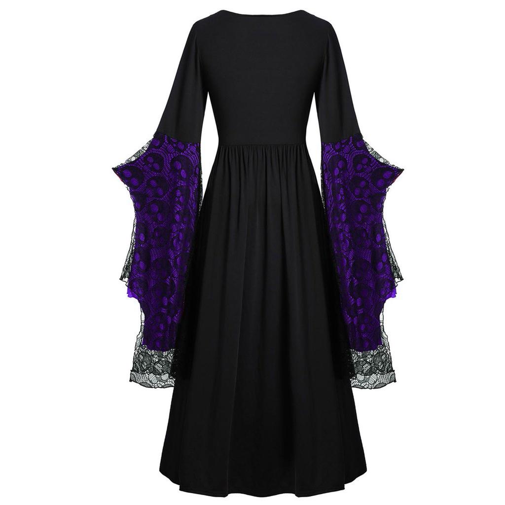 Kvinner Europeisk Retro middelaldersk domstolstil Halloween Cosplay-kostyme Voksen Skull Strap Dress Up Festantrekk