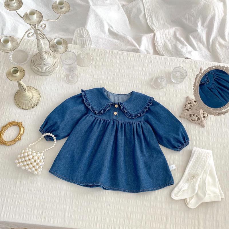 Kayoudo Girls' Denim Ruffle Collar Romper & Dress