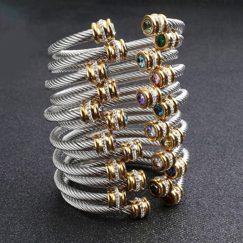 European & American 18K Gold-Plated Stainless Steel Bracelet with Zirconia